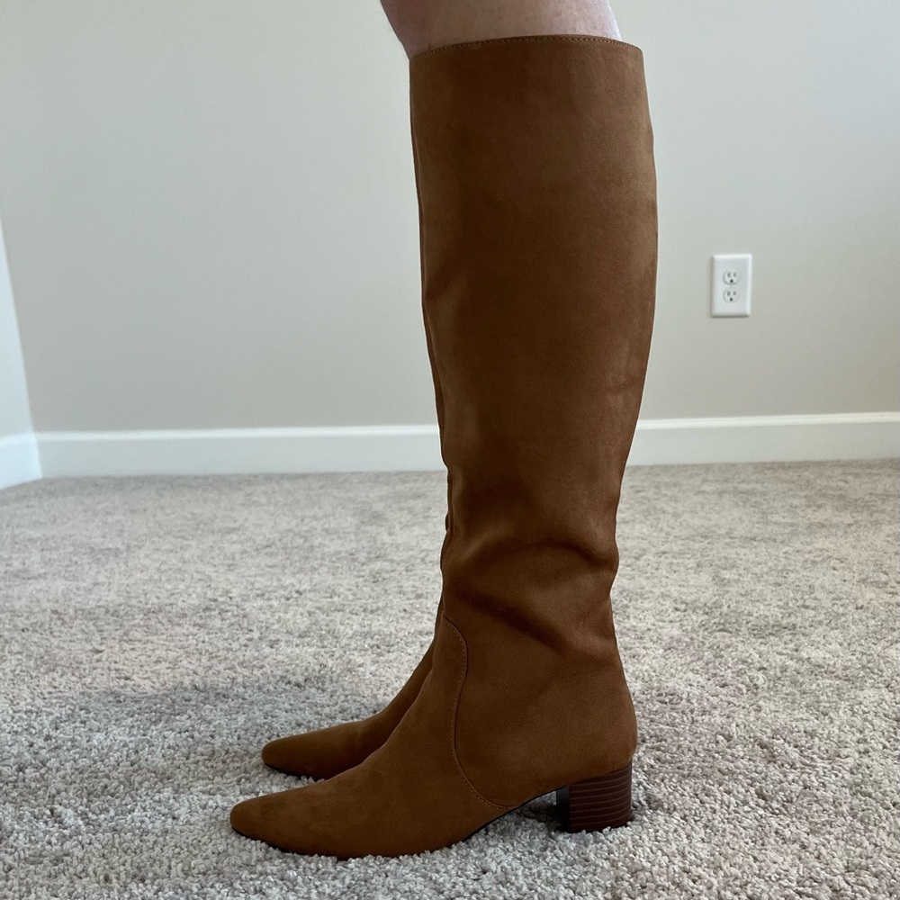 J. CREW GOLDEN BRANDY SUEDED HEELED KNEE HIGH BOOTS SIZE 8